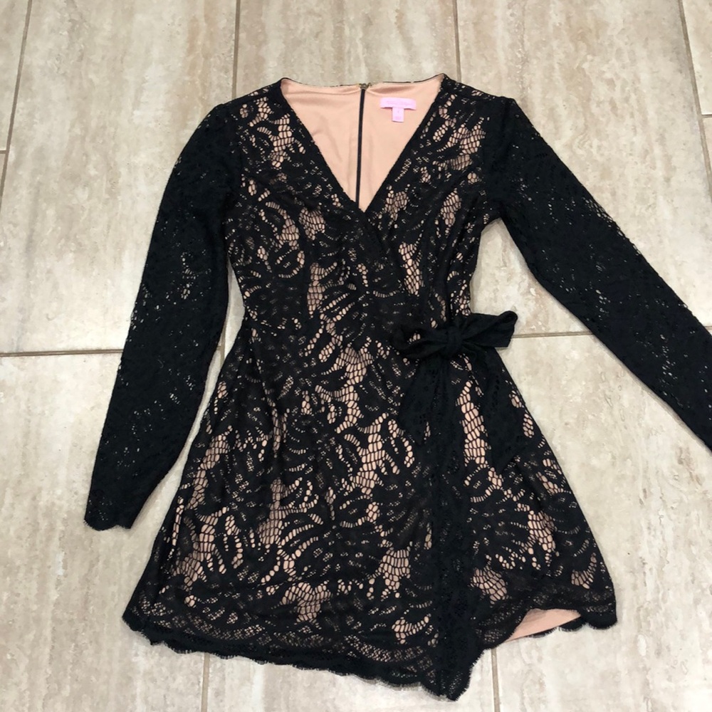 Lilly Pulitzer Black Lace Long Sleeve Tiki Wrap Romper